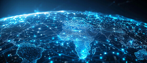 Futuristic Global Network with Digital Connections Over Earth Surface