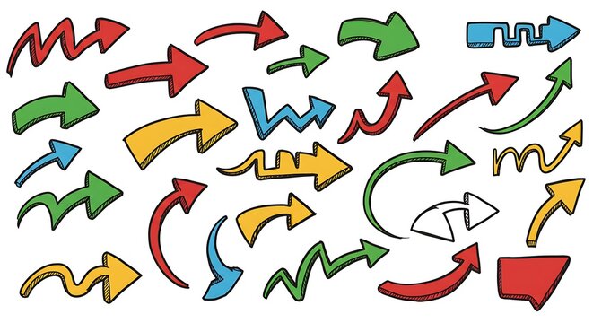 Colorful hand drawn arrows collection for directional guidance and design