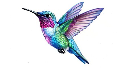 Obraz premium Colorful hummingbird illustration with spread wings on white background
