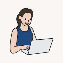 Woman using notebook computer illustration