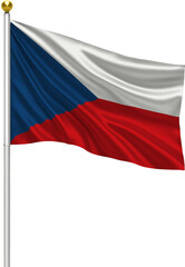 Realistic Czech Republic Flag Waving on Pole with Silk Fabric Texture, 3D Render Isolated on Transparent Background