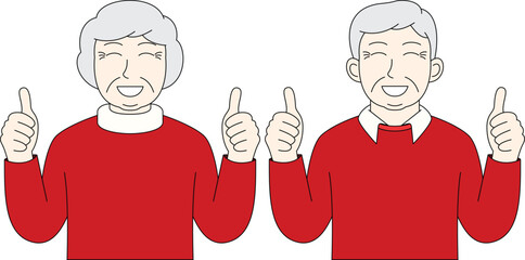 Happy senior couple smiling and giving thumbs up