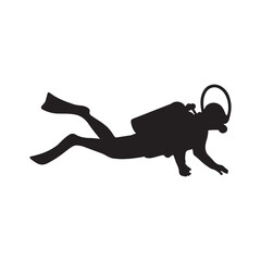 Obraz premium Underwater Silhouette Exploring the Depths with a Scuba Diver