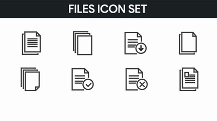 Document icon set, file document vector symbol, file document collection. Vector black and white editable icon set