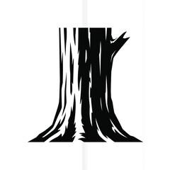 Stylized black and white illustration of a tree trunk with textured bark