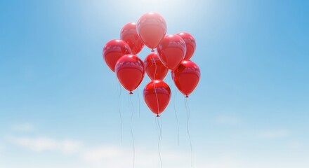 A Bunch of Red Balloons Floating in a Clear Blue Sky
