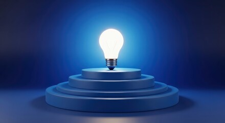 Bright Idea Illumination on Blue Podium