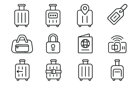 Wheels luggage smart retractable documents vector icon compartment lock digital bag