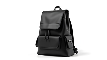 Black Leather Backpack Isolated on White Background