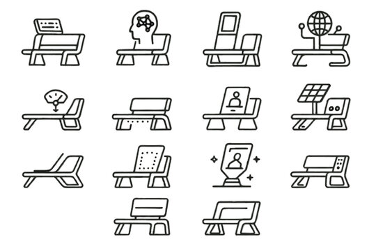 Icons vector connected touchscreen bench backrest icon recline led smart weight frame