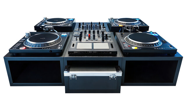 dj turntables at a club for a live music event isolated on white background  png, ai generated
