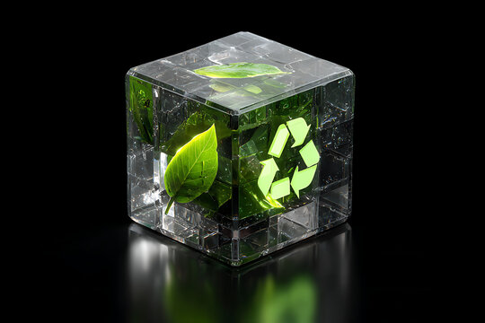 Embrace sustainable innovation with this stunning 3D cube symbolizing environmental protection and eco-friendly progress, perfect for green initiatives.
