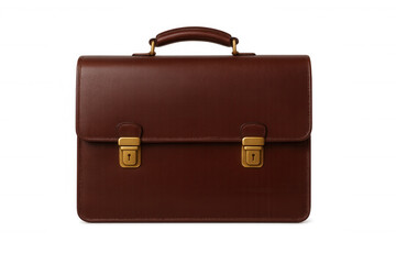 Brown leather briefcase with gold buckles and handle, symbolizing professional business, work, and law