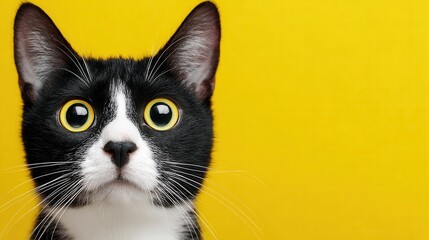 Tuxedo cat with big yellow eyes