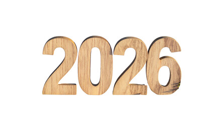  Wooden 2026 Numbers with Pine Cones on Snow, Transparent PNG