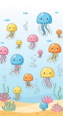 Cute Underwater Jellyfish Friends Swimming in the Ocean