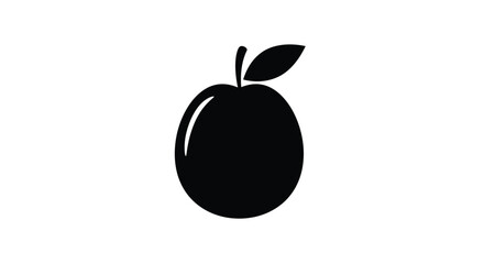 Simple black and white illustration of a single apple with a leaf