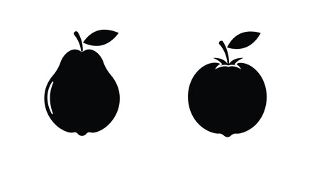 Simple black and white illustration depicting a pear and an apple fruit
