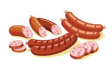 Assortment of delicious sausages ready for cooking and eating