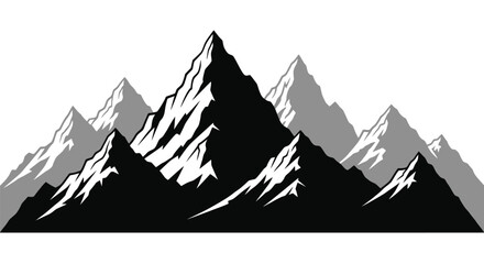 Fototapeta premium Dramatic mountain range illustration with stark black and gray tones