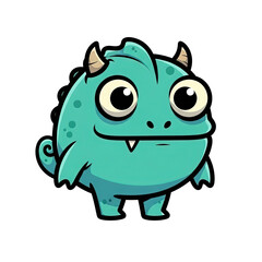 Cute green monster character with big eyes and small horns  