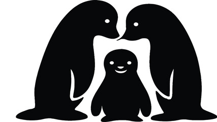 Black vector illustration of a silhouette of a mother and her daughter, a loving symbol of love and nature, with a cute cat and a dog pet animal design