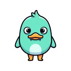 Cute green monster character with big eyes and orange beak  