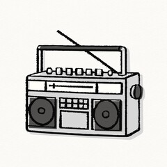 Boombox doodle clipart, retro music player