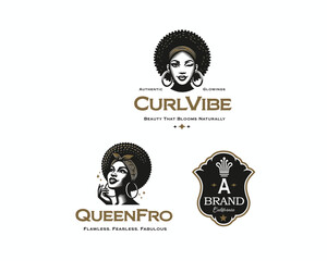 Afro hair logo. Beautiful african american woman logo