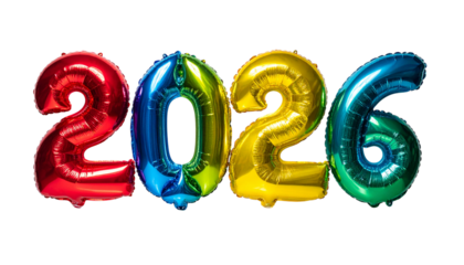 2026 Colorful Balloon Numbers for New Year Celebration, Transparent PNG
