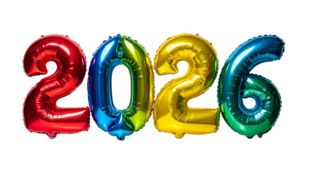 2026 Colorful Balloon Numbers for New Year Celebration, Transparent PNG
