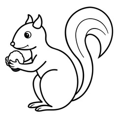 Squirrel Holding Acorn Line Art Vector