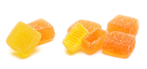 Colorful jelly sugar candies isolated on white background