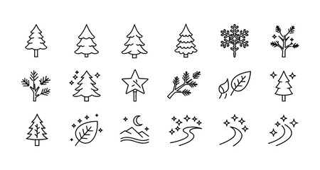 Fototapeta premium Minimalist line art christmas and nature elements for holiday design projects