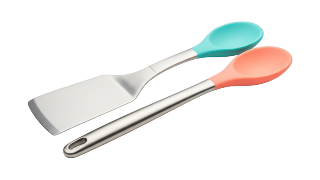 Two silicone-tipped cooking utensils, a spatula and a spoon, are shown.