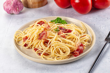 Italian pasta spaghetti with bacon