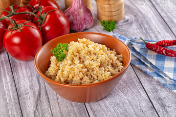 Vegan cuisine - boiled bulgur garnish