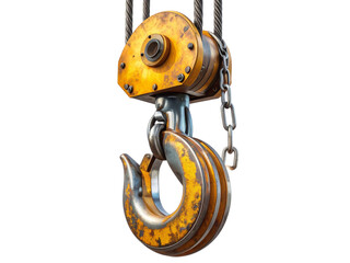 Heavy duty industrial crane hook isolated on transparent background