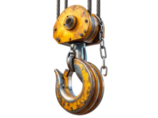Heavy duty industrial crane hook isolated on transparent background