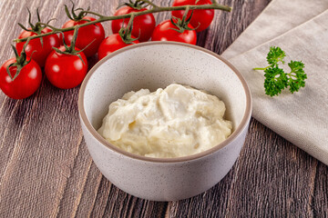 Italian delicous stracciatella young soft cheese