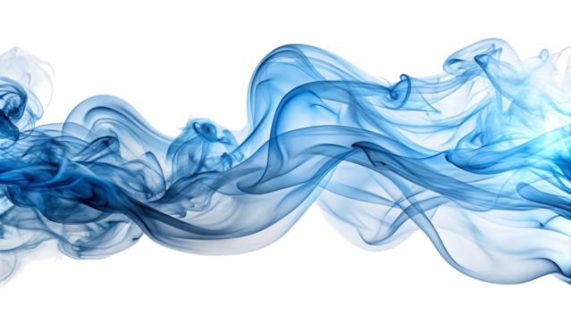 Ethereal Wispy Trails of Icy Blue and Frosty White Smoke Swirls, isolated on a transparent background, cutout, PNG, isolated on white or transparent background, AI