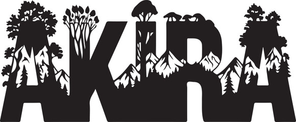 Obraz premium Word AKIRA formed by mountain and forest landscapes