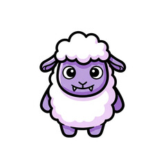 Obraz premium Cute purple monster sheep character with fangs and fluffy body 