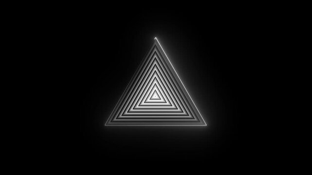 pyramid Animation with displacement. Bright neon lights for glamour concept. Neon radio waves icon. 4k video