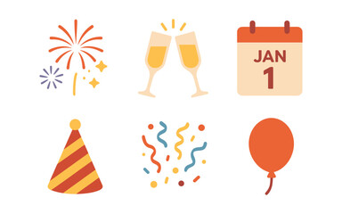 Festive new year celebration icons for parties and events