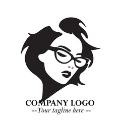 Beautiful Woman with Glasses Logo Symbol in Elegant Minimalist Style and Modern Design
