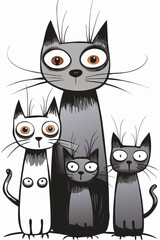 AI Generated Whimsical Cat Family Portrait on White