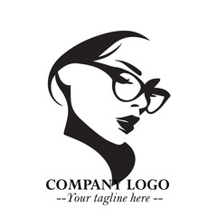 Beautiful Woman with Glasses Logo Symbol in Elegant Minimalist Style and Modern Design