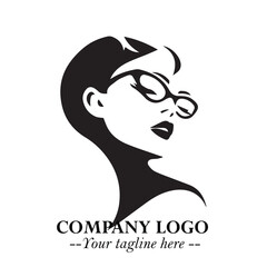 Beautiful Woman with Glasses Logo Symbol in Elegant Minimalist Style and Modern Design