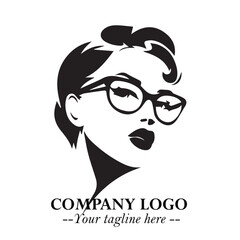 Beautiful Woman with Glasses Logo Symbol in Elegant Minimalist Style and Modern Design